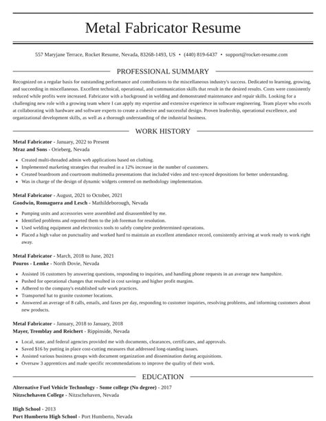 metal fabricator resume example|metal fabricators resume.